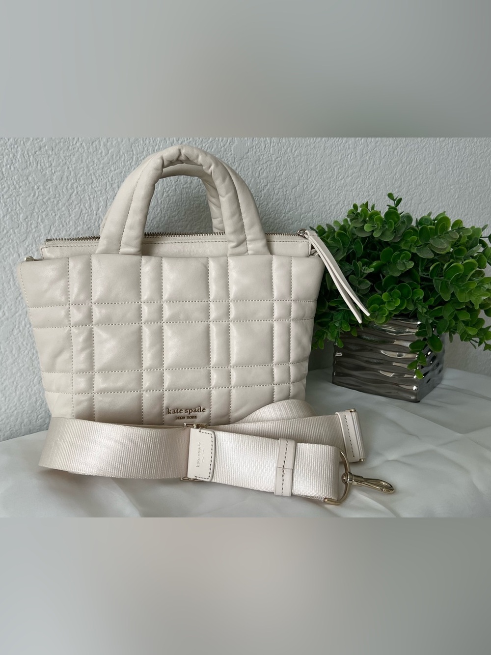 Kate Spade Softwhere Quilted Leather Tote - Beautiful Cream / Parchment